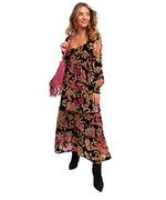 Sukienki - Joe Browns Damska sukienka z dekoltem w kształcie serca z bufiastymi rękawami w kwiaty koronkowa, Czarny, 34 - miniaturka - grafika 1