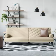 Sofy i kanapy - vidaXL Rozkładana kanapa z podłokietnikami, kremowa, obita tkaniną - miniaturka - grafika 1