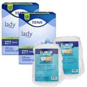 Podpaski - Zestaw Tena Lady, podpaski specjalistyczne, Maxi, 2 x 12 sztuk + ProSkin Pants Normal majtki chłonne, rozmiar M i L, 2 próbki - miniaturka - grafika 1