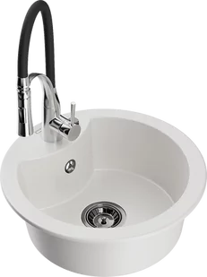 Mexen Diego zlewozmywak granitowy 1-komorowy z baterią kuchenną Aster, biały - 6512-20-73450-07-B - Zlewozmywaki z baterią - miniaturka - grafika 1