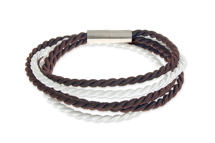 Męska Bransoletka Biało Brązowa Ze Sznurka