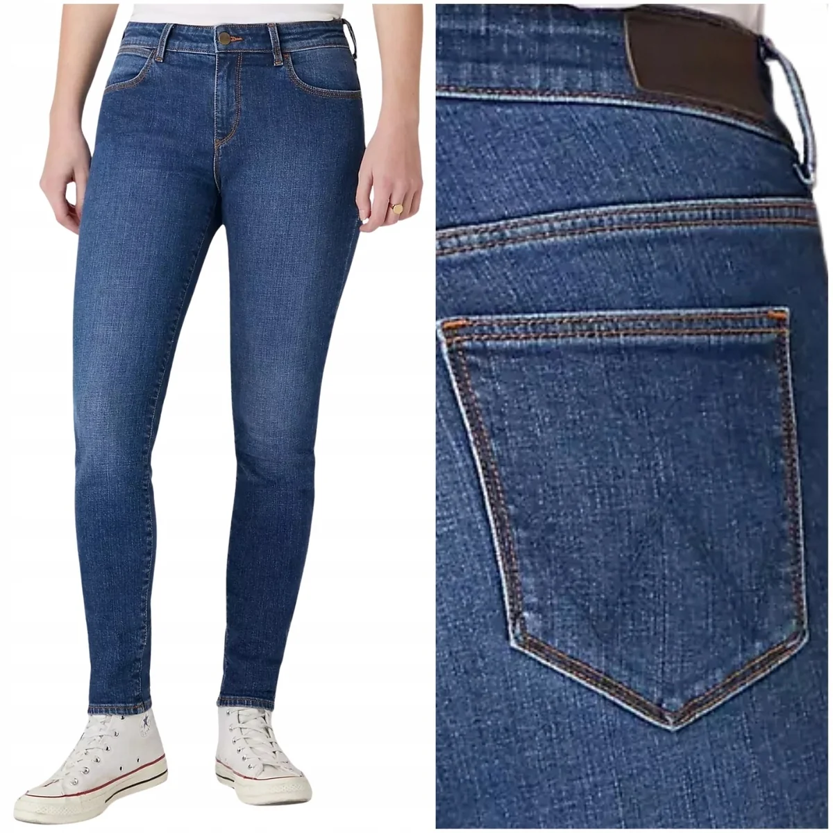Wrangler Skinny Blue You ciemne damskie spodnie jeansowe rurki W28 L30