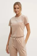 Koszulki sportowe damskie - Guess t-shirt welurowy COUTURE kolor brązowy V4BI29 KBXI2 - miniaturka - grafika 1