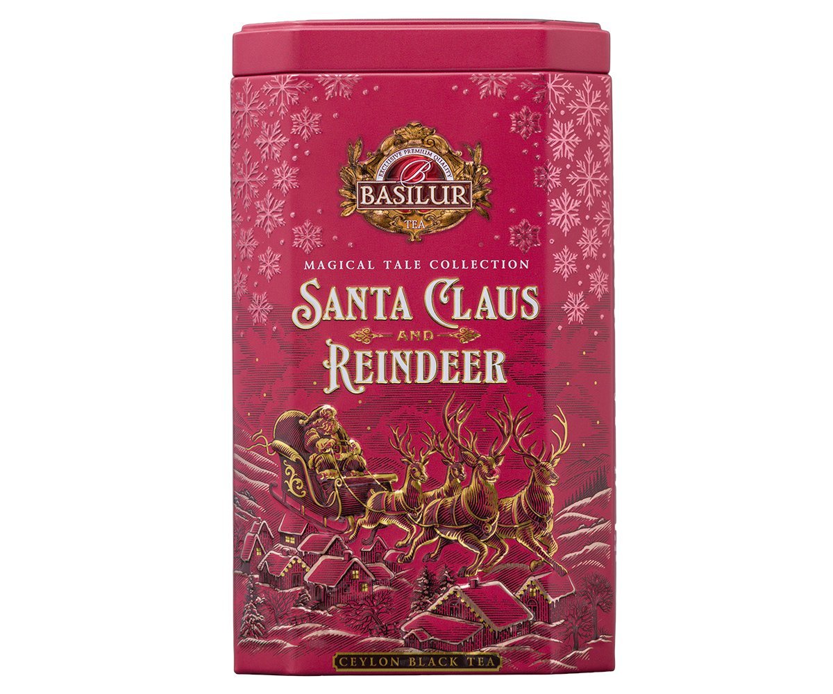 Basilur SANTA CLAUS AND REINDEER herbata czarna JABŁKO TOFFI CZEKOLADA POMARAŃCZA liściasta w puszce - 75 g