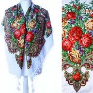 Apaszki i szaliki damskie - DAMSKA WIELOKOLOROWA CHUSTA APASZKA Z FRĘDZLAMI ETNO - miniaturka - grafika 1