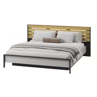 Łóżka - Łóżko z pojemnikiem GRIS GS-02 | 180x200 | Oświetlenie LED | Szary + czarny + dąb natura - miniaturka - grafika 1