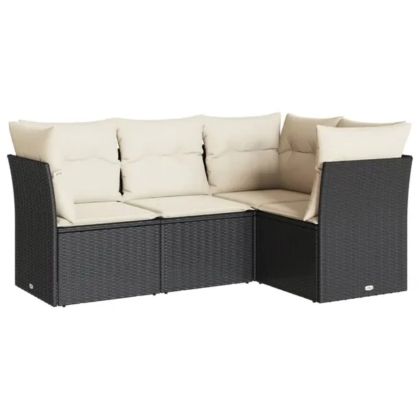 Zestaw wypoczynkowy rattan PE czarny 179x124x69 cm