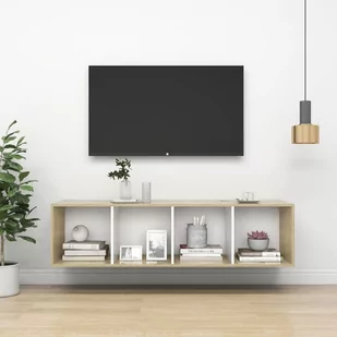 vidaXL Wisząca szafka TV dąb sonoma i biel 37x37x142,5 cm płyta 805494 - Szafki RTV - miniaturka - grafika 1