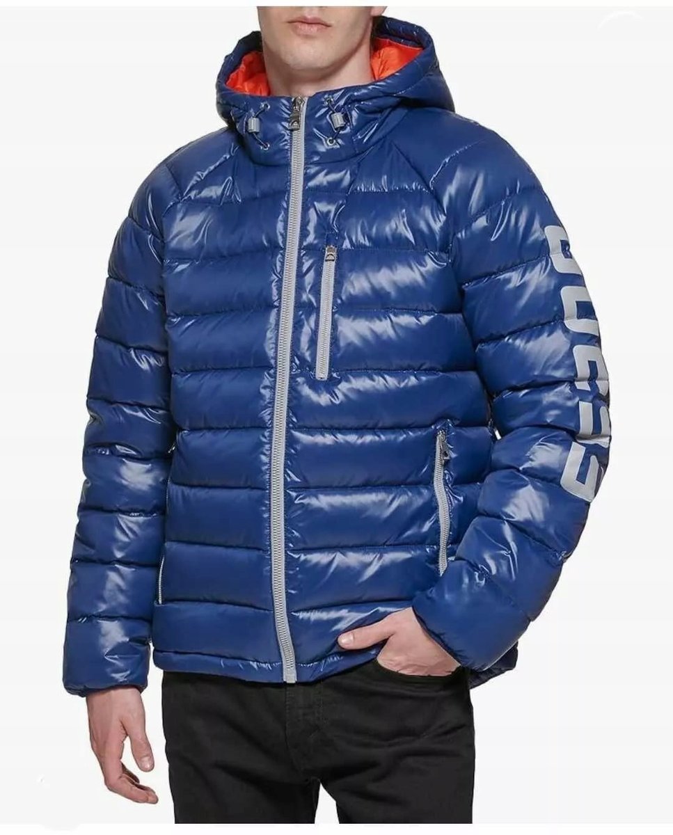 GUESS LOGO – męska kurtka zimowa M niebieska styl, ciepło i włoska jakość