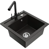 Zlewozmywaki z baterią - Mexen Vito zlewozmywak granitowy 1-komorowy z baterią kuchenną Duero, czarny/złoty metalik - miniaturka - grafika 1