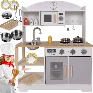 KUCHNIA DLA DZIECI DREWNIANA DUŻA ZESTAW AKCESORIA KUCHANKA GARNKI KRAN XXL - Zabawki AGD - miniaturka - grafika 1