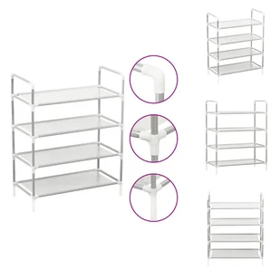 vidaXL Stojak na buty z 4 półkami metalowy i polarowy srebrny - Stojaki i szafki na buty - Szafki na buty - miniaturka - grafika 1
