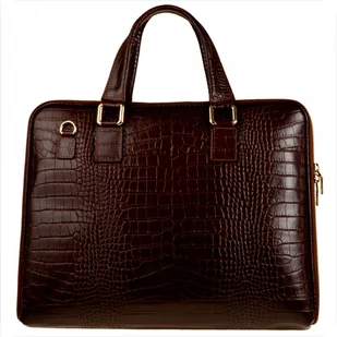 Skórzana aktówka damska wzór krokodylej skóry koniak brąz - Torebki damskie - miniaturka - grafika 1