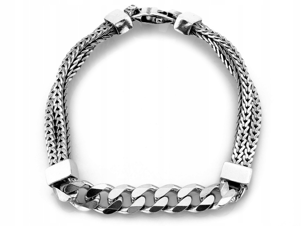 Srebrna męska bransoleta łańcuszkowa 925 rodowana 32.9g szer. 9.6mm r21