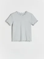 Koszulki dla dziewczynek - Reserved - T-shirt z ozdobnym wykończeniem - jasnoszary - miniaturka - grafika 1