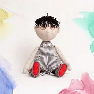 Lalki dla dziewczynek - Lalka Oskar Lniany chłopak w pasiastym ubranku - miniaturka - grafika 1