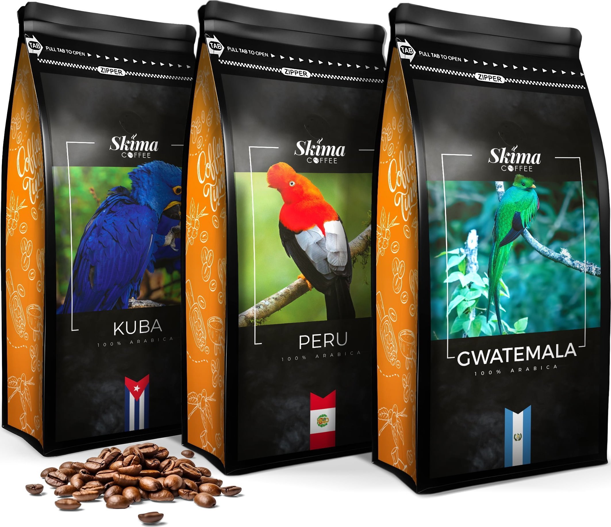 Zestaw Kawa ziarnista 1kgX3 KUBA/PERU/GWATEMALA Świeżo Palona do ekspresu + GRATIS