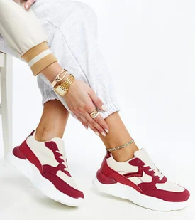 Beżowo-czerwone sneakersy na platformie Nereida-39 - Sneakersy damskie - miniaturka - grafika 1