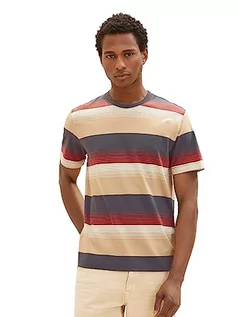 Koszulki męskie - T-shirt męski TOM TAILOR w prążkowane paski, 32494-beżowy multi-gradientowy pasek, XXXL - grafika 1