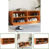 Szafki na buty - The Living Store Szafka na buty wosk brązowy 110x34x45 cm lite drewno sosnowe - miniaturka - grafika 1