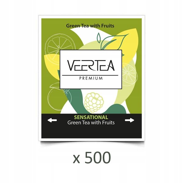 Herbata Veertea Sensational Green Tea & Fruits zielona z owocami 500 kopert