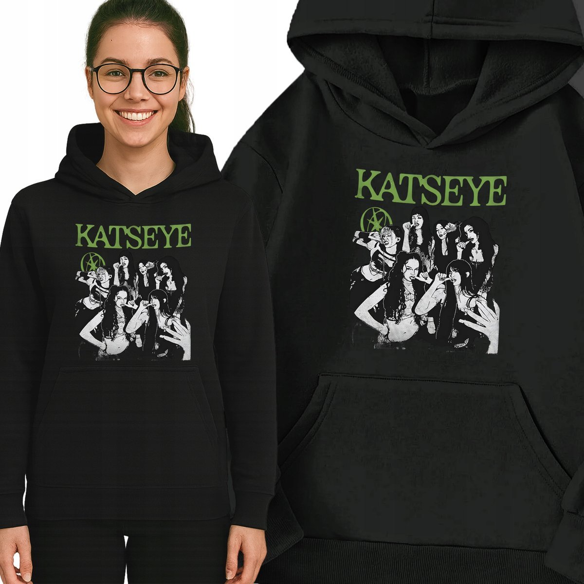 Bluza Czarna Z Kapturem KATSEYE GIRLS Muzyka K-pop Idolki Prezent - M Wz