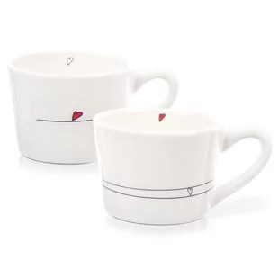 Kubki / filiżanki z uchem ceramiczne białe serduszka zestaw 2 szt. 200 ml kod: O-128863 + Sprawdź na SuperWnetrze.pl - Kubki - miniaturka - grafika 1