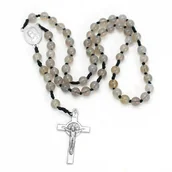 Różańce - Różaniec ręcznie robiony, tradycyjny, męski różaniec, szary agat 6mm - miniaturka - grafika 1