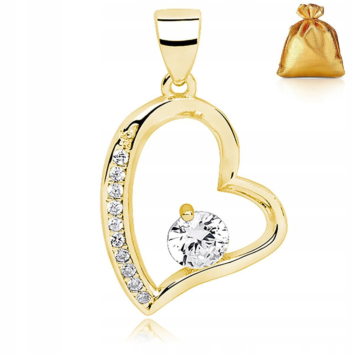 Złota Zawieszka Wisiorek Serce Serduszko Z Cyrkoniami Srebro 925 Pozłacany