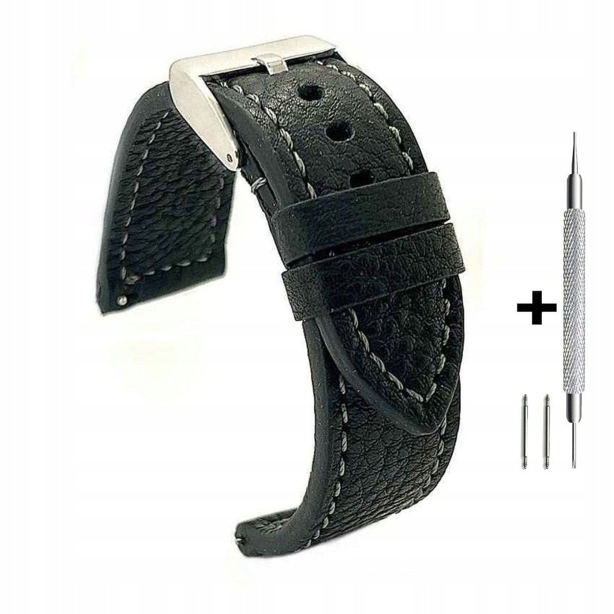 Czarny pasek 24 mm skórzany DILOY 404.24.01 + dwa teleskopy i narzędzie
