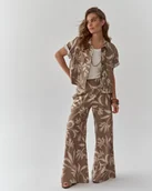 Spodnie damskie - Spodnie Hadar W Roślinny Wzór Beż - miniaturka - grafika 1