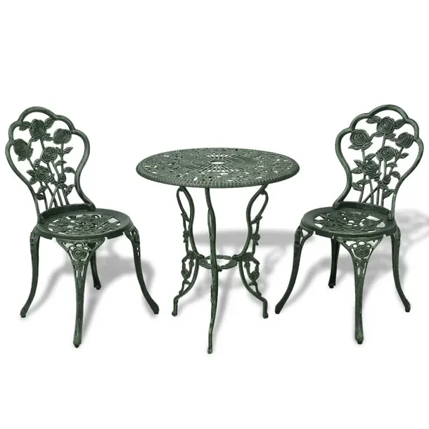 Zestaw mebli bistro zielony, okrągły stół 59x59x62 cm, 2 krzesła 38x41