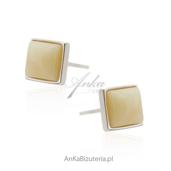 ankabizuteria.pl Kolczyki srebrne z bursztynem w biało - żółtym odcie