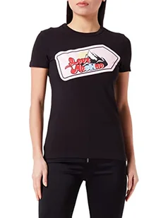 Love Moschino Damska koszulka Slim Fit z krótkim rękawem z nadrukiem wodnym i brokatem, czarny, 40 - Koszulki i topy damskie - miniaturka - grafika 1