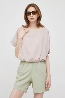 Bluzki damskie - Sisley bluzka lniana damska kolor różowy gładka - grafika 1