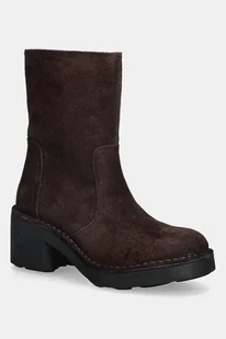 Fly London botki zamszowe NORE191FLY damskie kolor brązowy na słupku P211191002 - Botki damskie - miniaturka - grafika 1