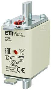 Wkładka bezpiecznikowa - NH00/WT-00 gF 80A/500V - szybka - Bezpieczniki elektryczne Wkładka bezpiecznikowa - NH00/WT-00 gF 80A/500V - szybka - Bezpieczniki elektryczne - miniaturka - grafika 1