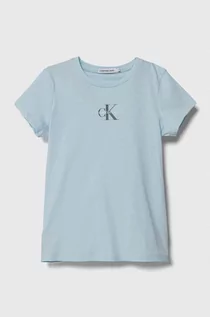 Koszulki dla dziewczynek - Calvin Klein Jeans t-shirt bawełniany dziecięcy kolor niebieski - grafika 1