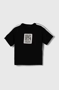 Koszulki dla chłopców - Sisley t-shirt bawełniany dziecięcy kolor czarny z aplikacją - grafika 1