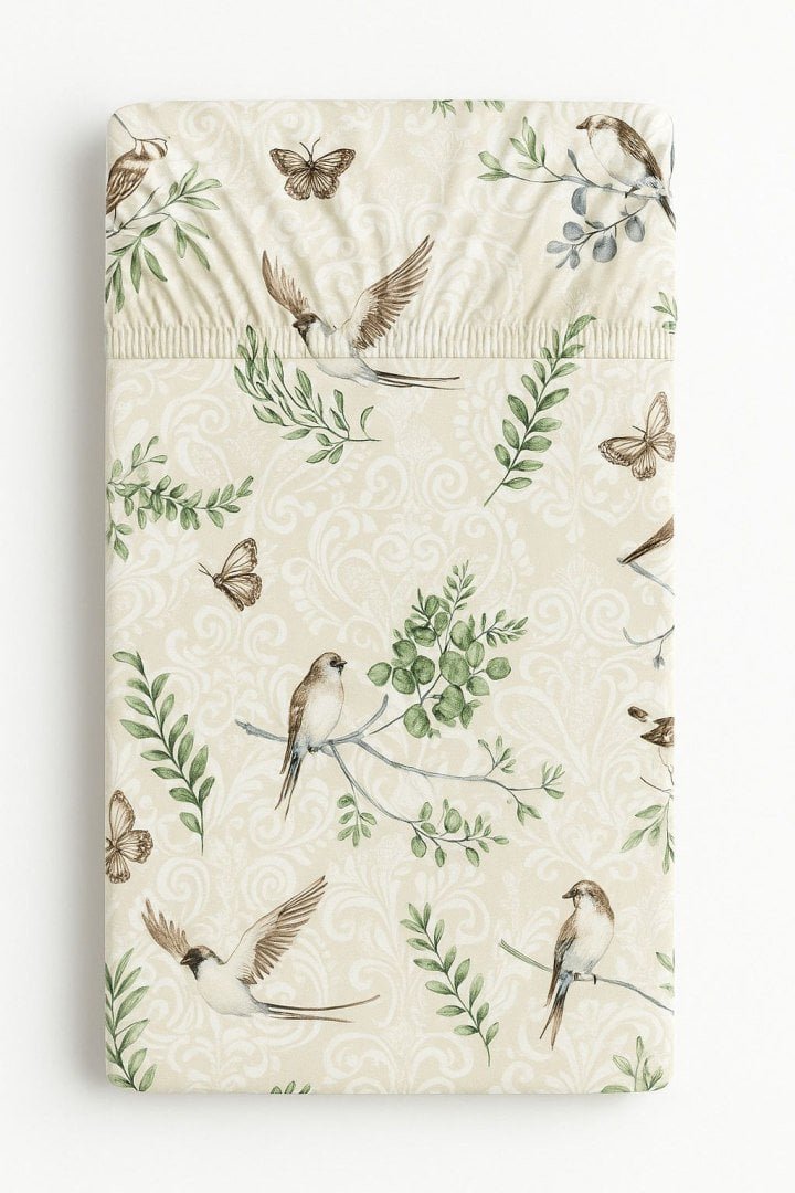 Prześcieradło bawełniane z gumką do łóżeczka 120x60 cm - brown birds