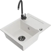 Zlewozmywaki z baterią - Mexen Enzo zlewozmywak granitowy 1-komorowy z ociekaczem i baterią kuchenną Telma, biały - 6506-20-670200-70 - miniaturka - grafika 1