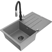 Zlewozmywaki z baterią - Mexen Bruno zlewozmywak granitowy 1-komorowy z ociekaczem i baterią kuchenną Savita, szary - miniaturka - grafika 1
