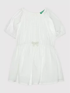 Sukienki i spódniczki dla dziewczynek - Benetton United Colors Of Sukienka codzienna 4H02GV002 Biały Regular Fit - grafika 1