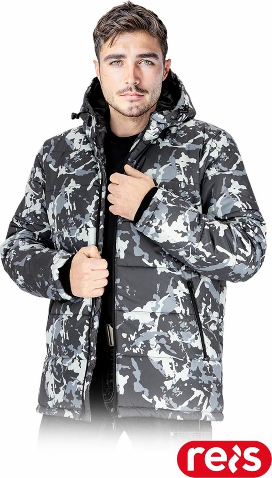 Kurtka męska Reis BISMARCK - Męska kurtka ochronna z kapturem ocieplana pikowana tkanina 100% poliester 300T pongee zapinana na zamek błyskawiczny 4 kieszenie rękawy zakończone ściągaczem 2XL