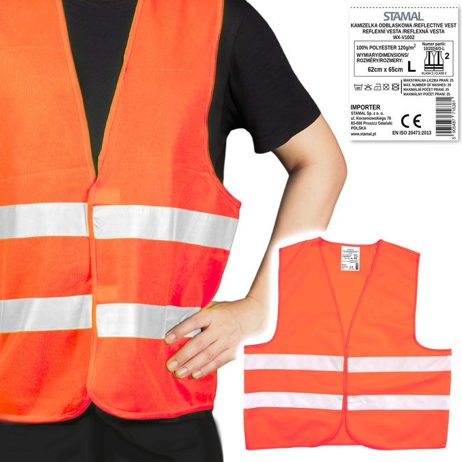 Kamizelka odblaskowa ostrzegawcza dorosłych roz L BHP z atestem CE EN20471