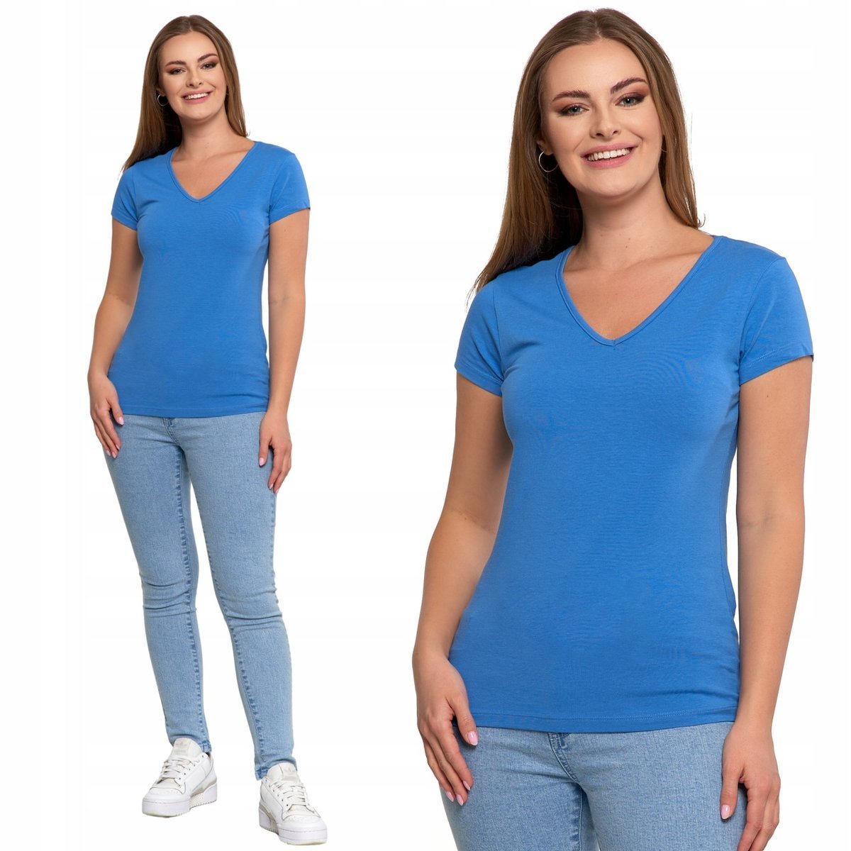 T-Shirt Koszulka Damska Klasyczny Krój Bawełniana Na Lato Modna Moraj Xl Blue