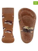 Skarpetki dla dzieci - ewers Skarpety antypoślizgowe (2 pary) "SoftStep" w kolorze brązowym - miniaturka - grafika 1