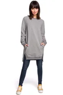 Bluzy damskie - Szara Długa Nierozpinana Bluza z Rozporkami - MOE - miniaturka - grafika 1