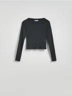 Bluzki damskie - Reserved - Bawełniany longsleeve - ciemnoszary - miniaturka - grafika 1