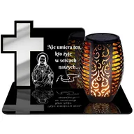 Lampiony i znicze - ZNICZ SOLARNY LED WIECZNY PODSTAWKA NA CMENTARZ GRÓB Krzyż EFEKT PŁOMIENIA - miniaturka - grafika 1